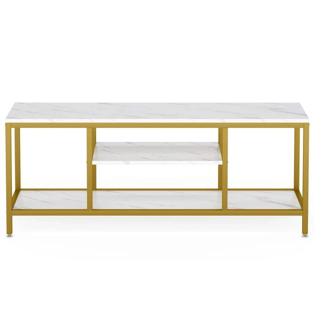 Hall 59 in. White Marble TV Stand Fits TV's up to 60 in. with 3 Open Storage Shelves by TRIBESIGNS WAY TO ORIGIN 3 Hall 59 in. White Marble TV Stand Fits TV's up to 60 in. with 3 Open Storage Shelves by TRIBESIGNS WAY TO ORIGIN