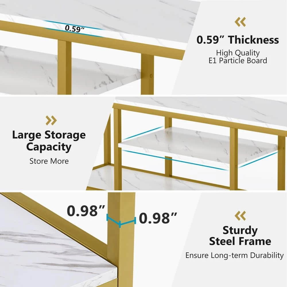 Hall 59 in. White Marble TV Stand Fits TV's up to 60 in. with 3 Open Storage Shelves by TRIBESIGNS WAY TO ORIGIN 5 Hall 59 in. White Marble TV Stand Fits TV's up to 60 in. with 3 Open Storage Shelves by TRIBESIGNS WAY TO ORIGIN - Image 3