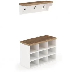 White & Walnut Shoe Storage Cabinet with Cube Storage and Wall Mount Coat Rack by TRIBESIGNS WAY TO ORIGIN