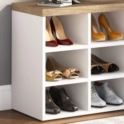 White & Walnut Shoe Storage Cabinet with Cube Storage and Wall Mount Coat Rack by TRIBESIGNS WAY TO ORIGIN -Deals Glitzhome Store white tribesigns way to origin accent cabinets hd sf00234b 76 1000