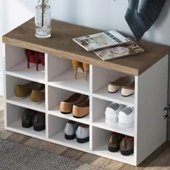 White & Walnut Shoe Storage Cabinet with Cube Storage and Wall Mount Coat Rack by TRIBESIGNS WAY TO ORIGIN -Deals Glitzhome Store white tribesigns way to origin accent cabinets hd sf00234b 77 1000