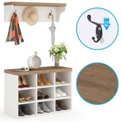 White & Walnut Shoe Storage Cabinet with Cube Storage and Wall Mount Coat Rack by TRIBESIGNS WAY TO ORIGIN -Deals Glitzhome Store white tribesigns way to origin accent cabinets hd sf00234b fa 1000