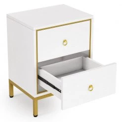 White &Gold Nightstand with 2 Drawers Storage by TRIBESIGNS WAY TO ORIGIN