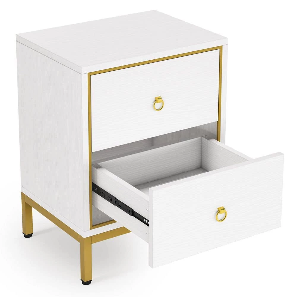 White &Gold Nightstand with 2 Drawers Storage by TRIBESIGNS WAY TO ORIGIN 2 White &Gold Nightstand with 2 Drawers Storage by TRIBESIGNS WAY TO ORIGIN