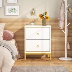 White &Gold Nightstand with 2 Drawers Storage by TRIBESIGNS WAY TO ORIGIN 10 White &Gold Nightstand with 2 Drawers Storage by TRIBESIGNS WAY TO ORIGIN -Deals Glitzhome Store white tribesigns way to origin accent cabinets hd xk00068 c3 1000