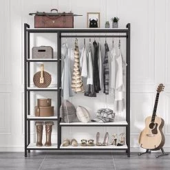 Billie White & Black Armoire w/ 6-Storage Shelves & Beach Industrial Entryway Hall Trees 70.9 in. x 47.3 in. x 15.7 in. by TRIBESIGNS WAY TO ORIGIN -Deals Glitzhome Store white tribesigns way to origin armoires wardrobes hd f1029 wzz 1f 1000