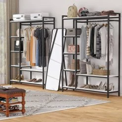 Billie White & Black Armoire w/ 6-Storage Shelves & Beach Industrial Entryway Hall Trees 70.9 in. x 47.3 in. x 15.7 in. by TRIBESIGNS WAY TO ORIGIN -Deals Glitzhome Store white tribesigns way to origin armoires wardrobes hd f1029 wzz 44 1000