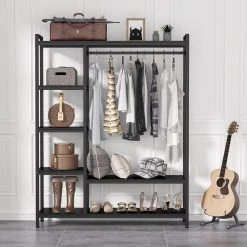 Billie Black Armoire with 6-Storage Shelves and Beach Industrial Entryway Hall Trees 70.9 in. x 47.3 in. x 15.7 in. by TRIBESIGNS WAY TO ORIGIN -Deals Glitzhome Store white tribesigns way to origin armoires wardrobes hd f1057 wzz 1f 1000
