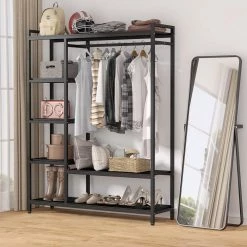 Billie Black Armoire with 6-Storage Shelves and Beach Industrial Entryway Hall Trees 70.9 in. x 47.3 in. x 15.7 in. by TRIBESIGNS WAY TO ORIGIN -Deals Glitzhome Store white tribesigns way to origin armoires wardrobes hd f1057 wzz 4f 1000