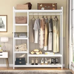 Billie White Armoire with 6-Storage Shelves and Beach Industrial Entryway Hall Trees 70.9 in. x 47.3 in. x 15.7 in. by TRIBESIGNS WAY TO ORIGIN -Deals Glitzhome Store white tribesigns way to origin armoires wardrobes hd f1518 wzz 4f 1000
