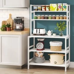Bachel Modern White Kitchen Baker's Rack with Open Shelves 5-Tier Shelf by TRIBESIGNS WAY TO ORIGIN -Deals Glitzhome Store white tribesigns way to origin baker s racks hd c0456 wzz 31 1000