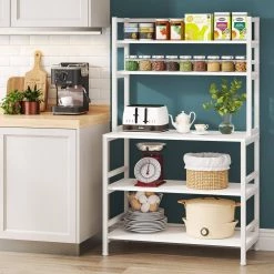 Bachel Modern White Kitchen Baker's Rack with Open Shelves 5-Tier Shelf by TRIBESIGNS WAY TO ORIGIN -Deals Glitzhome Store white tribesigns way to origin baker s racks hd c0456 wzz c3 1000