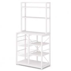 Aleah White 6-Shelves Bakers Rack with 2-Wire Baskets and 6-Hooks by TRIBESIGNS WAY TO ORIGIN