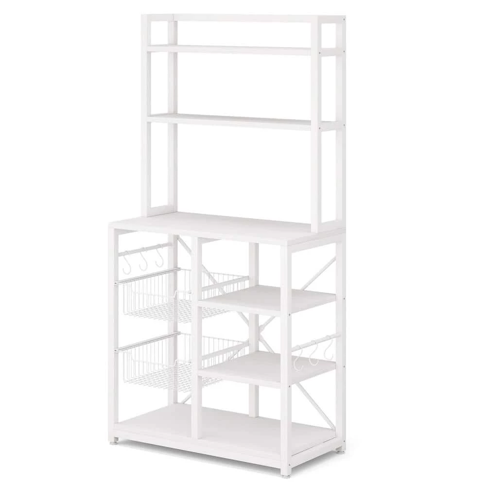 Aleah White 6-Shelves Bakers Rack with 2-Wire Baskets and 6-Hooks by TRIBESIGNS WAY TO ORIGIN 3 Aleah White 6-Shelves Bakers Rack with 2-Wire Baskets and 6-Hooks by TRIBESIGNS WAY TO ORIGIN