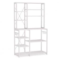 Bachel Modern White Kitchen Baker's Rack with Open Shelves and Hanging Hooks by TRIBESIGNS WAY TO ORIGIN