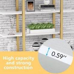 Jannelly 47 in. White Wood and Gold Metal Frame 5tier Radial Shelves Bookcase Storage Rack Plant Stand by TRIBESIGNS WAY TO ORIGIN -Deals Glitzhome Store white tribesigns way to origin bookcases bookshelves hd 1025 wzz 44 1000