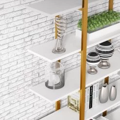 Jannelly 47 in. White Wood and Gold Metal Frame 5tier Radial Shelves Bookcase Storage Rack Plant Stand by TRIBESIGNS WAY TO ORIGIN -Deals Glitzhome Store white tribesigns way to origin bookcases bookshelves hd 1025 wzz 4f 1000