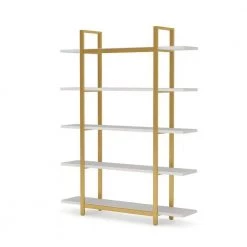 Jannelly 47 in. White Wood and Gold Metal Frame 5tier Radial Shelves Bookcase Storage Rack Plant Stand by TRIBESIGNS WAY TO ORIGIN -Deals Glitzhome Store white tribesigns way to origin bookcases bookshelves hd 1025 wzz 66 1000
