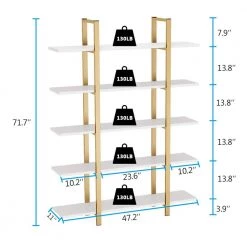 Jannelly 47 in. White Wood and Gold Metal Frame 5tier Radial Shelves Bookcase Storage Rack Plant Stand by TRIBESIGNS WAY TO ORIGIN -Deals Glitzhome Store white tribesigns way to origin bookcases bookshelves hd 1025 wzz 76 1000