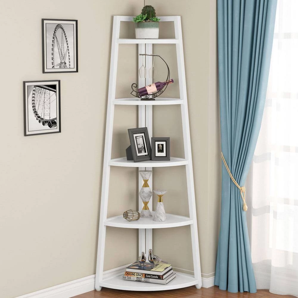 Andrea 70 in. White Wood 5 Shelf Ladder Bookcase with Open Back by TRIBESIGNS WAY TO ORIGIN 6 Andrea 70 in. White Wood 5 Shelf Ladder Bookcase with Open Back by TRIBESIGNS WAY TO ORIGIN - Image 4
