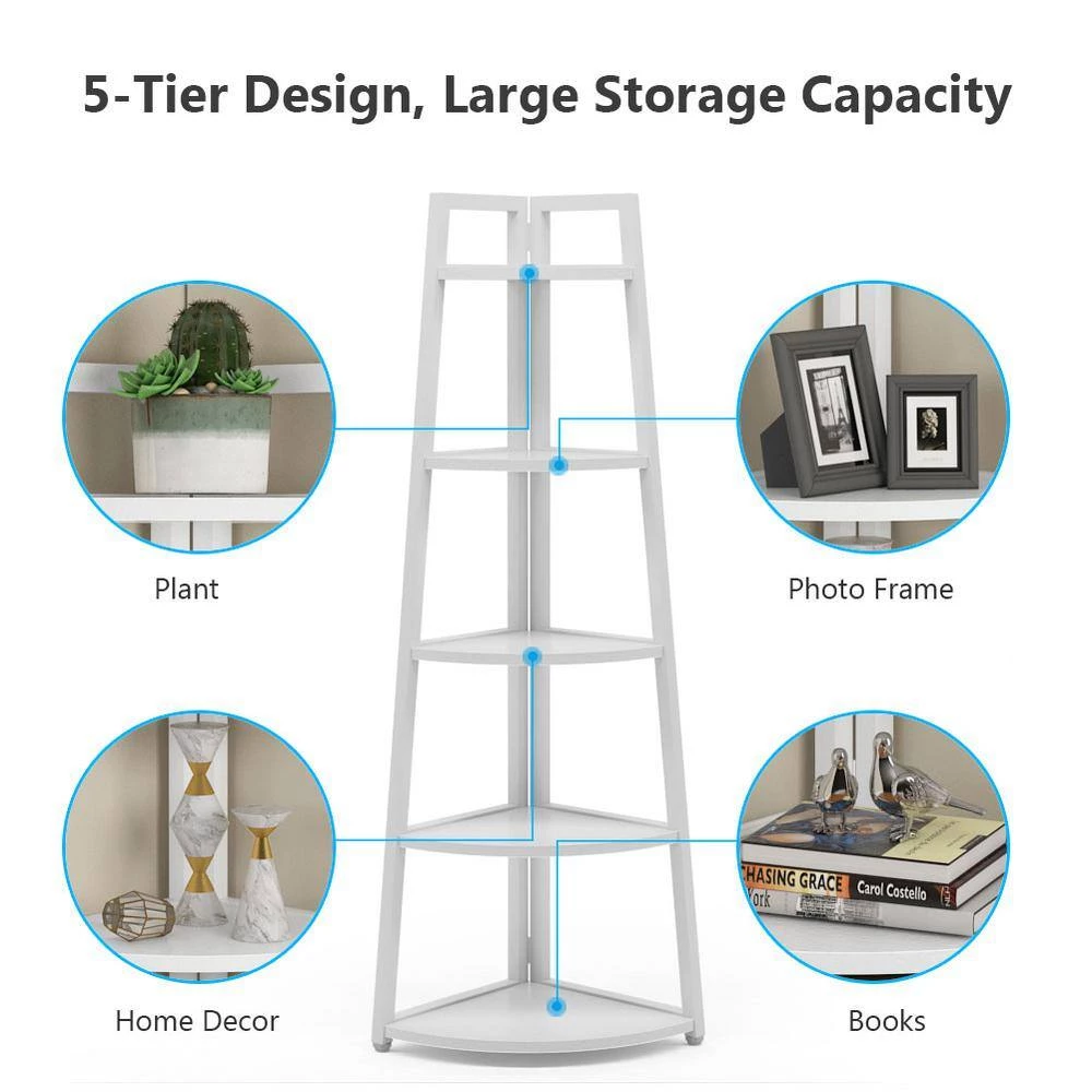 Andrea 70 in. White Wood 5 Shelf Ladder Bookcase with Open Back by TRIBESIGNS WAY TO ORIGIN 4 Andrea 70 in. White Wood 5 Shelf Ladder Bookcase with Open Back by TRIBESIGNS WAY TO ORIGIN - Image 2