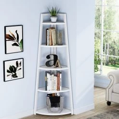 Jannelly 70 in. White Wood 5tier 5 Shelf Corner Ladder Bookcase with Open Back by TRIBESIGNS WAY TO ORIGIN 16 Jannelly 70 in. White Wood 5tier 5 Shelf Corner Ladder Bookcase with Open Back by TRIBESIGNS WAY TO ORIGIN -Deals Glitzhome Store white tribesigns way to origin bookcases bookshelves hd c0254 wzz 1f 1000