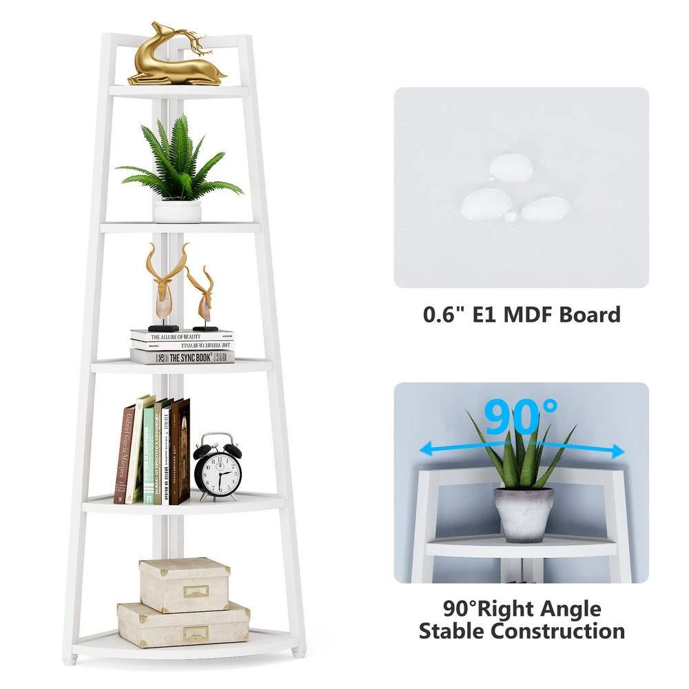 Jannelly 70 in. White Wood 5tier 5 Shelf Corner Ladder Bookcase with Open Back by TRIBESIGNS WAY TO ORIGIN 11 Jannelly 70 in. White Wood 5tier 5 Shelf Corner Ladder Bookcase with Open Back by TRIBESIGNS WAY TO ORIGIN - Image 9