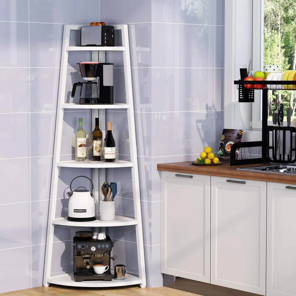 Jannelly 70 in. White Wood 5tier 5 Shelf Corner Ladder Bookcase with Open Back by TRIBESIGNS WAY TO ORIGIN 6 Jannelly 70 in. White Wood 5tier 5 Shelf Corner Ladder Bookcase with Open Back by TRIBESIGNS WAY TO ORIGIN - Image 4
