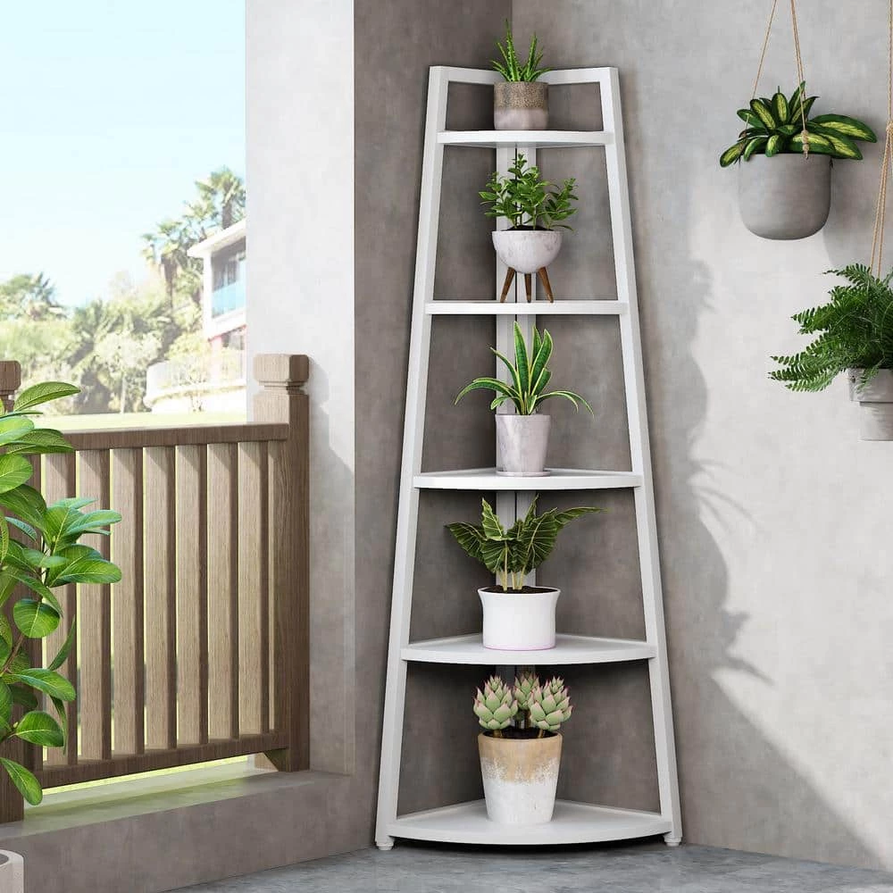 Jannelly 70 in. White Wood 5tier 5 Shelf Corner Ladder Bookcase with Open Back by TRIBESIGNS WAY TO ORIGIN 4 Jannelly 70 in. White Wood 5tier 5 Shelf Corner Ladder Bookcase with Open Back by TRIBESIGNS WAY TO ORIGIN - Image 2