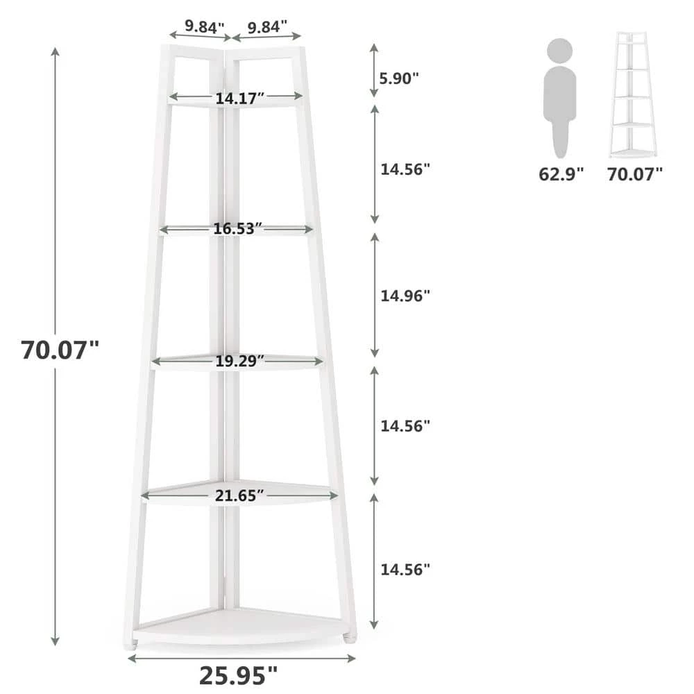 Jannelly 70 in. White Wood 5tier 5 Shelf Corner Ladder Bookcase with Open Back by TRIBESIGNS WAY TO ORIGIN 10 Jannelly 70 in. White Wood 5tier 5 Shelf Corner Ladder Bookcase with Open Back by TRIBESIGNS WAY TO ORIGIN - Image 8
