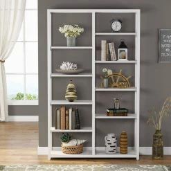 Hamilton 70.9 in. White Wood 10-Shelf Etagere Bookcase with Open Back by TRIBESIGNS WAY TO ORIGIN -Deals Glitzhome Store white tribesigns way to origin bookcases bookshelves hd cj156 31 1000