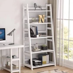 Gallun 56.5 in. White Wood 5-Shelf Ladder Bookcase with Large Weight Capacity by TRIBESIGNS WAY TO ORIGIN -Deals Glitzhome Store white tribesigns way to origin bookcases bookshelves hd czs0262 31 1000