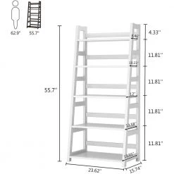 Gallun 56.5 in. White Wood 5-Shelf Ladder Bookcase with Large Weight Capacity by TRIBESIGNS WAY TO ORIGIN -Deals Glitzhome Store white tribesigns way to origin bookcases bookshelves hd czs0262 77 1000