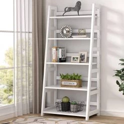Gallun 56.5 in. White Wood 5-Shelf Ladder Bookcase with Large Weight Capacity by TRIBESIGNS WAY TO ORIGIN -Deals Glitzhome Store white tribesigns way to origin bookcases bookshelves hd czs0262 c3 1000