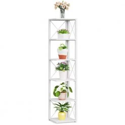 Jannelly 70.8 in. White Wood and Black Metal Frame 6 tier Radial Corner Shelves Bookcase Storage Rack Plant Stand by TRIBESIGNS WAY TO ORIGIN -Deals Glitzhome Store white tribesigns way to origin bookcases bookshelves hd f1446 wzz 76 1000