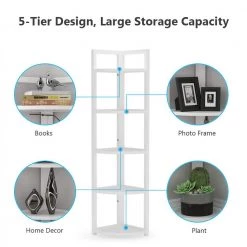 Charlie 59 in. White Wood and Metal Frame 5-Shelf Radial Corner Shelf Bookshelf Storage Rack Plant Stand 5-Tiers by TRIBESIGNS WAY TO ORIGIN -Deals Glitzhome Store white tribesigns way to origin bookcases bookshelves hd sfc0139 4f 1000