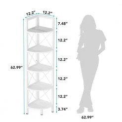 Halsey 63 in. White Wood and Metal Frame 5-Shelf Radial Corner Shelf Bookcase Storage Rack Plant Stand 5-Tiers by TRIBESIGNS WAY TO ORIGIN -Deals Glitzhome Store white tribesigns way to origin bookcases bookshelves hd sfc0253 77 1000