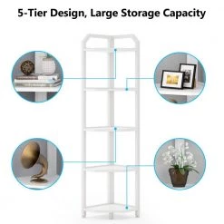 Perry 60 in. White Wood and Metal Frame 5-shelf Radial Corner Shelf Bookcase Storage Rack Plant Stand 5-Tiers by TRIBESIGNS WAY TO ORIGIN -Deals Glitzhome Store white tribesigns way to origin bookcases bookshelves hd sfc0376 1f 1000
