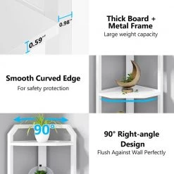 Perry 60 in. White Wood and Metal Frame 5-shelf Radial Corner Shelf Bookcase Storage Rack Plant Stand 5-Tiers by TRIBESIGNS WAY TO ORIGIN -Deals Glitzhome Store white tribesigns way to origin bookcases bookshelves hd sfc0376 4f 1000