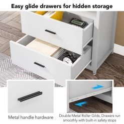 Kaduna 23.6 in. Wide White 4-Shelf Etagere Bookcase with 2-Drawers by TRIBESIGNS WAY TO ORIGIN -Deals Glitzhome Store white tribesigns way to origin bookcases bookshelves hd yaf2147 1f 1000