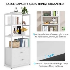 Kaduna 23.6 in. Wide White 4-Shelf Etagere Bookcase with 2-Drawers by TRIBESIGNS WAY TO ORIGIN -Deals Glitzhome Store white tribesigns way to origin bookcases bookshelves hd yaf2147 44 1000