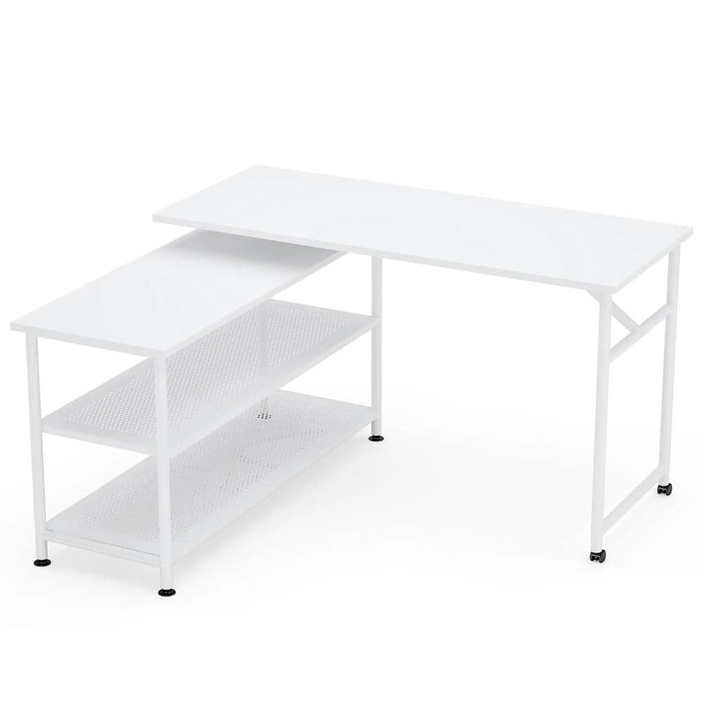 Billy 47 in. L-Shape White Metal Particle Board Wood Top Corner Computer Desk with Rotating Storage Shelves by TRIBESIGNS WAY TO ORIGIN 3 Billy 47 in. L-Shape White Metal Particle Board Wood Top Corner Computer Desk with Rotating Storage Shelves by TRIBESIGNS WAY TO ORIGIN