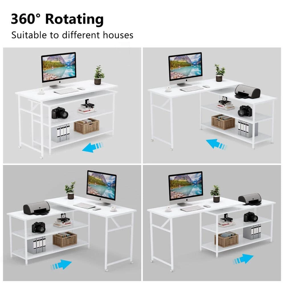 Billy 47 in. L-Shape White Metal Particle Board Wood Top Corner Computer Desk with Rotating Storage Shelves by TRIBESIGNS WAY TO ORIGIN 4 Billy 47 in. L-Shape White Metal Particle Board Wood Top Corner Computer Desk with Rotating Storage Shelves by TRIBESIGNS WAY TO ORIGIN - Image 2