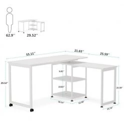 Billie 55 in. L-Shape White Metal White Particle Board Wood Top Corner Computer Desk with Rotating Storage Shelves by TRIBESIGNS WAY TO ORIGIN -Deals Glitzhome Store white tribesigns way to origin computer desks hd c0244 77 1000