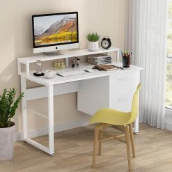 Kelly 47 in. Rectangular White Metal White Particle Board Wood 2 Drawer Computer Desk with Monitor Stand by TRIBESIGNS WAY TO ORIGIN 11 Kelly 47 in. Rectangular White Metal White Particle Board Wood 2 Drawer Computer Desk with Monitor Stand by TRIBESIGNS WAY TO ORIGIN -Deals Glitzhome Store white tribesigns way to origin computer desks hd c0263 31 1000