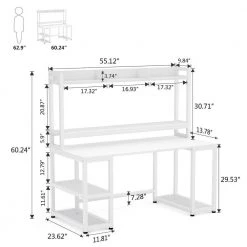 Wanz 55 in. Rectangular White Metal White Particle Board Wood Computer Desk with Hutch Storage Shelves Monitor Stand by TRIBESIGNS WAY TO ORIGIN -Deals Glitzhome Store white tribesigns way to origin computer desks hd c0438 77 1000