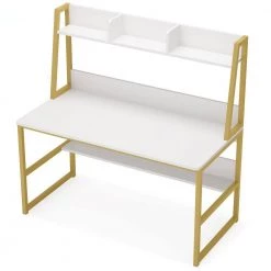 Halseey 47 in. W White Gold Computer Desk with Hutch Writing Studying Reading Storage Bookshelf by TRIBESIGNS WAY TO ORIGIN 21 Halseey 47 in. W White Gold Computer Desk with Hutch Writing Studying Reading Storage Bookshelf by TRIBESIGNS WAY TO ORIGIN -Deals Glitzhome Store white tribesigns way to origin computer desks hd c0587 wzz 1d 1000