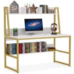 Halseey 47 in. W White Gold Computer Desk with Hutch Writing Studying Reading Storage Bookshelf by TRIBESIGNS WAY TO ORIGIN 19 Halseey 47 in. W White Gold Computer Desk with Hutch Writing Studying Reading Storage Bookshelf by TRIBESIGNS WAY TO ORIGIN -Deals Glitzhome Store white tribesigns way to origin computer desks hd c0587 wzz 40 1000