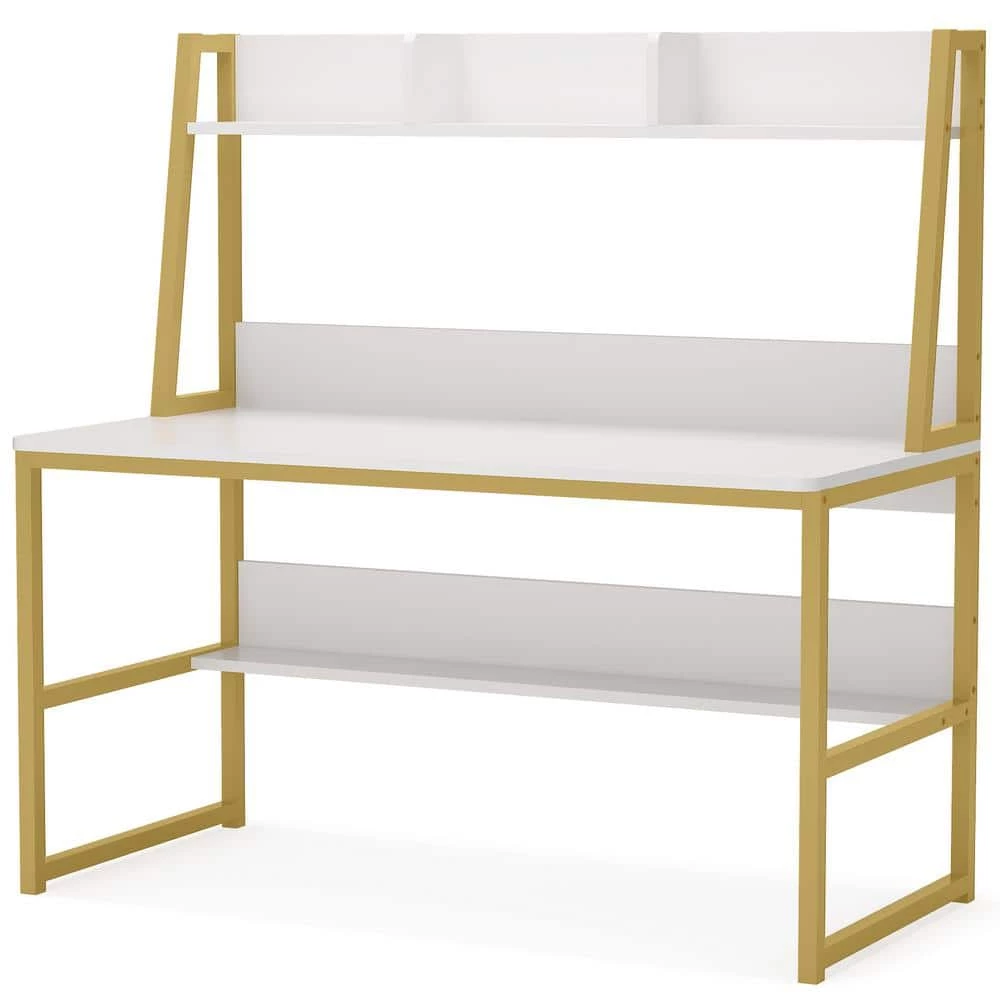 Halseey 47 in. W White Gold Computer Desk with Hutch Writing Studying Reading Storage Bookshelf by TRIBESIGNS WAY TO ORIGIN 3 Halseey 47 in. W White Gold Computer Desk with Hutch Writing Studying Reading Storage Bookshelf by TRIBESIGNS WAY TO ORIGIN