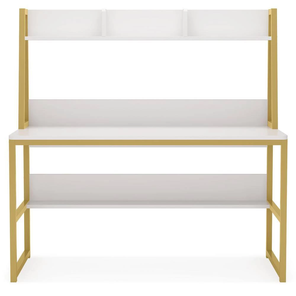 Halseey 47 in. W White Gold Computer Desk with Hutch Writing Studying Reading Storage Bookshelf by TRIBESIGNS WAY TO ORIGIN 8 Halseey 47 in. W White Gold Computer Desk with Hutch Writing Studying Reading Storage Bookshelf by TRIBESIGNS WAY TO ORIGIN - Image 6